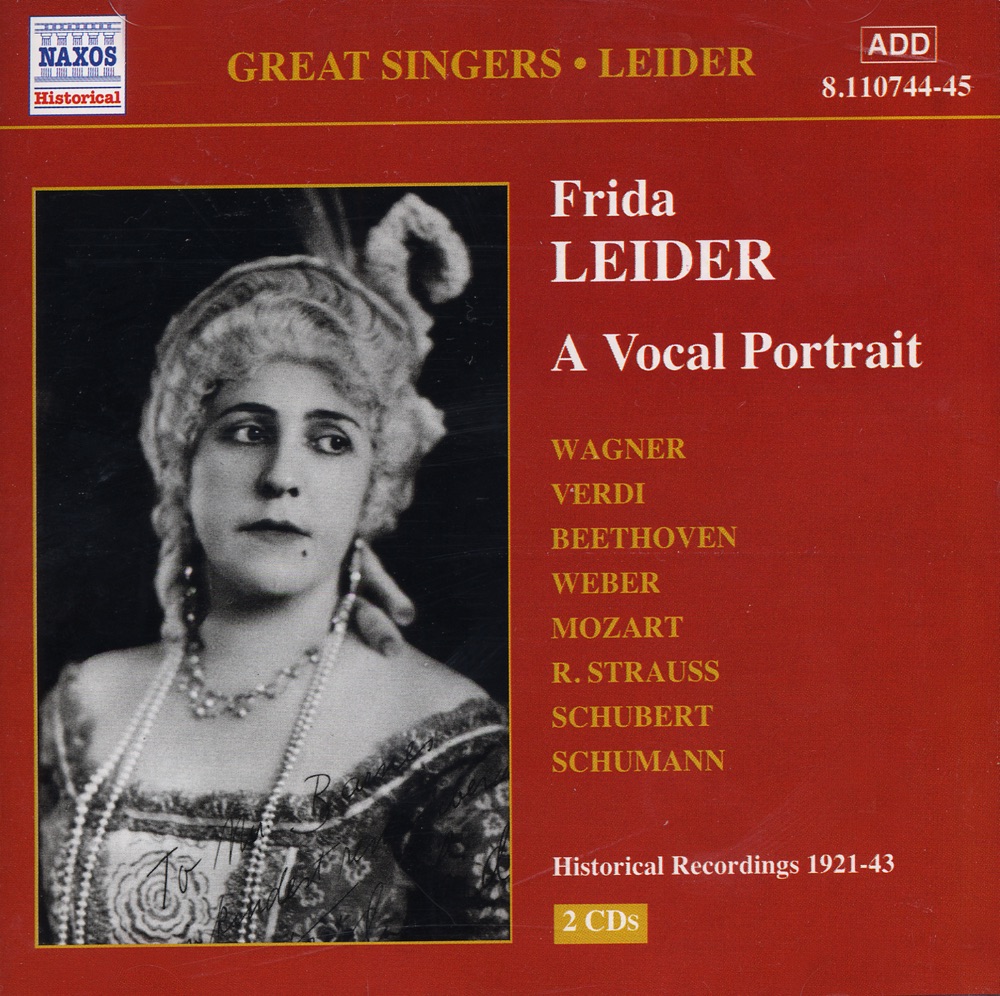 Обложка альбома «Leider, Frida: A Vocal Portrait (1921-1943)» — Frida Leider, Sir John Barbirolli, Michael Raucheisen, Elfriede Marherr-Wagner, Leo Blech, Staatskapelle Berlin, Lauritz Melchior, Albert Coates & London Symphony Orchestra