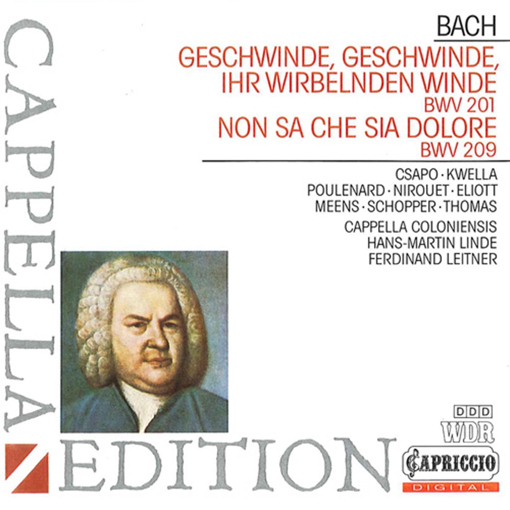Обложка альбома «Bach: Geschwinde, ihr wirbelnden Winde» — Eva Csapó, David Thomas, Hans-Martin Linde, Michael Schopper, Hein Meens, Paul Elliott, Studio Chorus, Cappella Coloniensis, Jean Nirouet, Ferdinand Leitner & Isabelle Poulenard