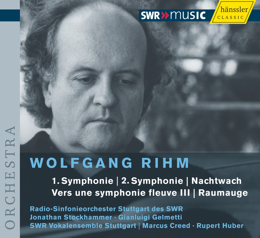 Обложка альбома «Rihm, W.: Symphonies Nos. 1 and 2 - Nachtwach - Vers Une Symphonie Fleuve III - Raumauge» — South West German Radio Symphony Orchestra, Jonathan Stockhammer, Hubert Mayer, Rüdiger Linn, Barbara van den Boom, Ute Wille, Bernhard Hartmann, Mikhail Shashkov, Stuttgart Vocal Ensemble, Marcus Creed, Aleksandra Lustig, Susanne Meissner-Schaufelberger, Angelika Frei, Martin Huber, Michael Peuse, Heinrich Gölzenleuchter, Gianluigi Gelmetti, Rupert Huber & Varianti