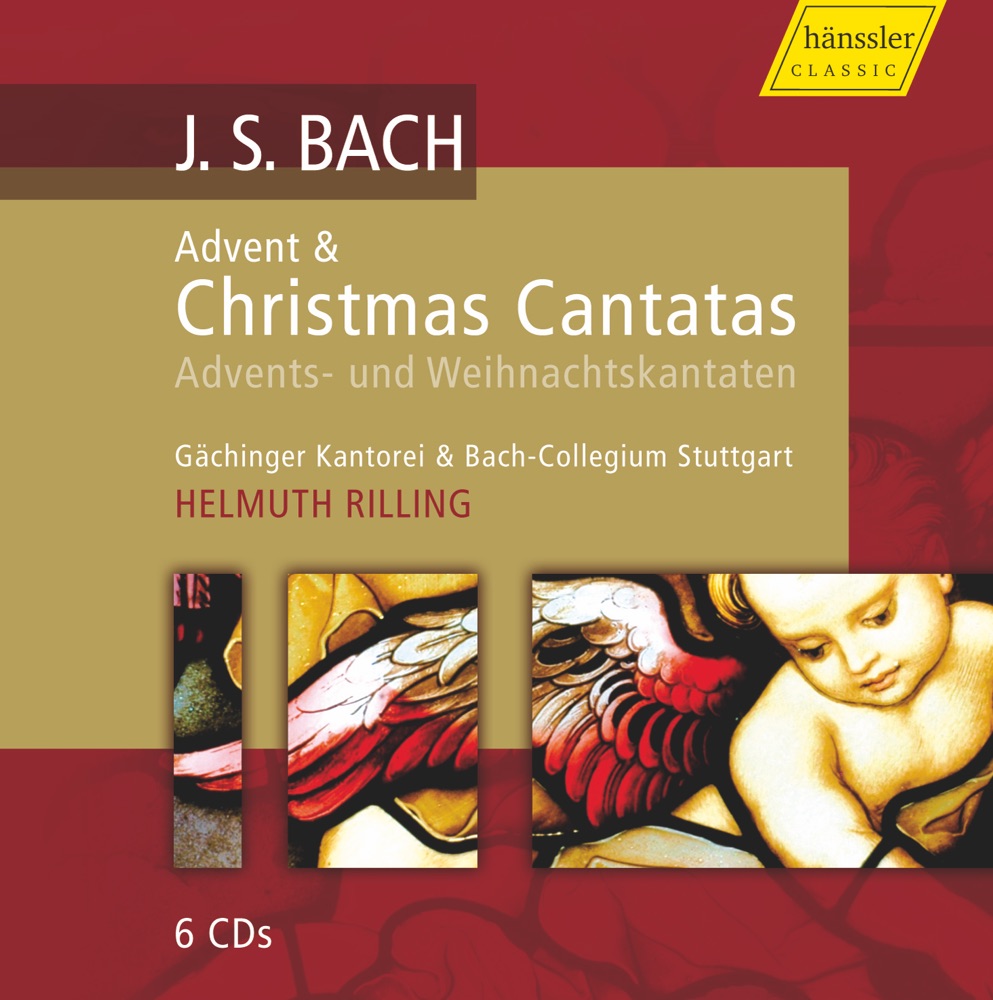 Обложка альбома «Bach, J.S.: Cantatas (Advent, Christmas) - Bwv 36, 40, 57, 61, 62, 63, 64, 65, 91, 110, 121, 122, 123, 132, 133, 151, 191» — Inga Nielsen, Helen Watts, Philippe Huttenlocher, Aldo Baldin, Gächinger Kantorei Stuttgart, Helmuth Rilling, Stuttgart Bach Collegium, Peter Schreier, Arleen Auger, Gabriele Schreckenbach, Walter Heldwein, Wolfgang Schone, Adalbert Kraus, Helen Donath, Kurt Equiluz, Julia Hamari, Hildegard Laurich, Frankfurt Kantorei, Württemberg Chamber Orchestra Heilbronn, Kathrin Graf, Helrun Gardow, Nobuko Gamo-Yamamoto, Verena Gohl, Siegmund Nimsgern, Stuttgart Figuralchor der Gedachtniskirche, Doris Soffel, Ann Murray, Hanns-Friedrich Kunz & Niklaus Tüller