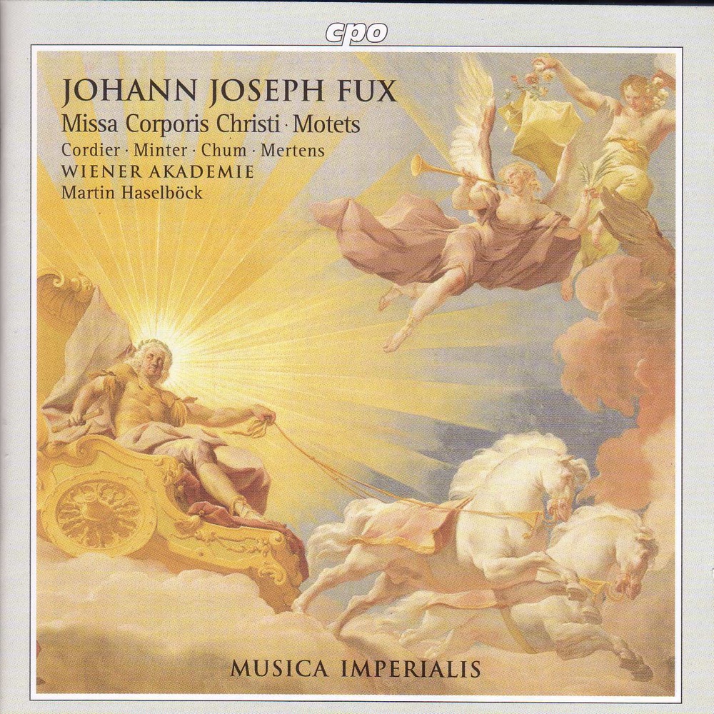 Обложка альбома «Fux: Missa Corporis Christi - Motets» — David Cordier, Klaus Mertens, Drew Minter, Wiener Vocal Ensemble, Martin Haselbock, Vienna Academy & Johannes Chum