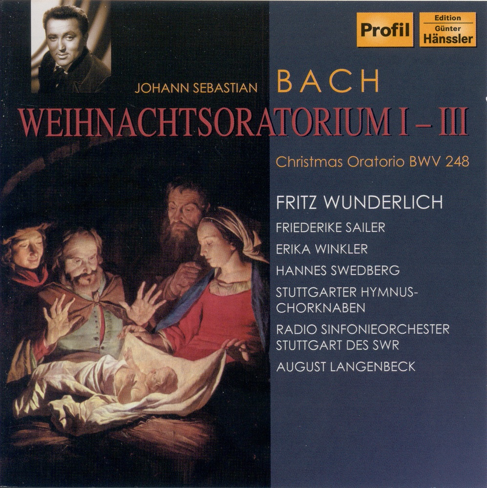 Обложка альбома «Bach, J.S.: Christmas Oratorio, Bwv 248, Parts I-III (1955)» — Fritz Wunderlich, Stuttgart Hymnus Boys Choir, Stuttgart Radio Symphony Orchestra, Friederike Sailer, Erika Winkler, Hannes Swedberg, Bernhard Michaelis, Hermann Werdermann & Hermann Klaiss