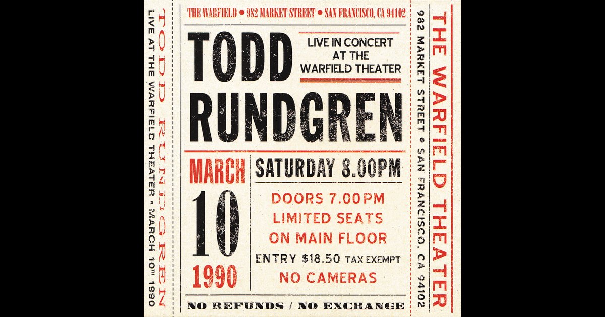 Live at the Warfield Theater, San Francisco: March 10th 1990 (Live