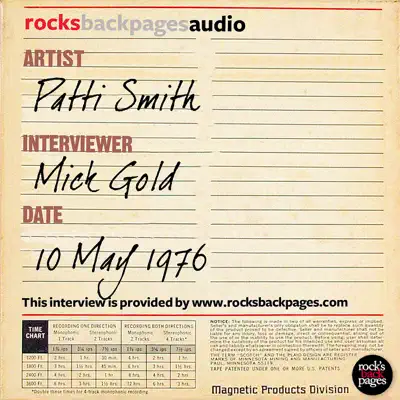 Patti Smith Interviewed By Mick Gold - Patti Smith