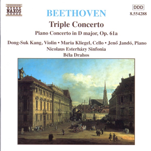 Обложка альбома «Beethoven: Triple Concerto - Piano Concerto In D» — Béla Drahos, Doug-Suk Kang, Jenő Jandó, Maria Kliegel & Nicolaus Esterházy Sinfonia