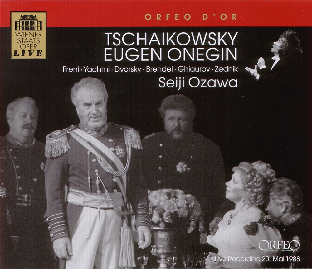 Обложка альбома «Tchaikovsky: Eugene Onegin, Op. 24, TH 5 (Live)» — Mirella Freni, Rohangiz Yachmi, Peter Dvorský, Wolfgang Brendel, Nicolai Ghiaurov, Heinz Zednik, Orchestra of the Vienna State Opera & Seiji Ozawa