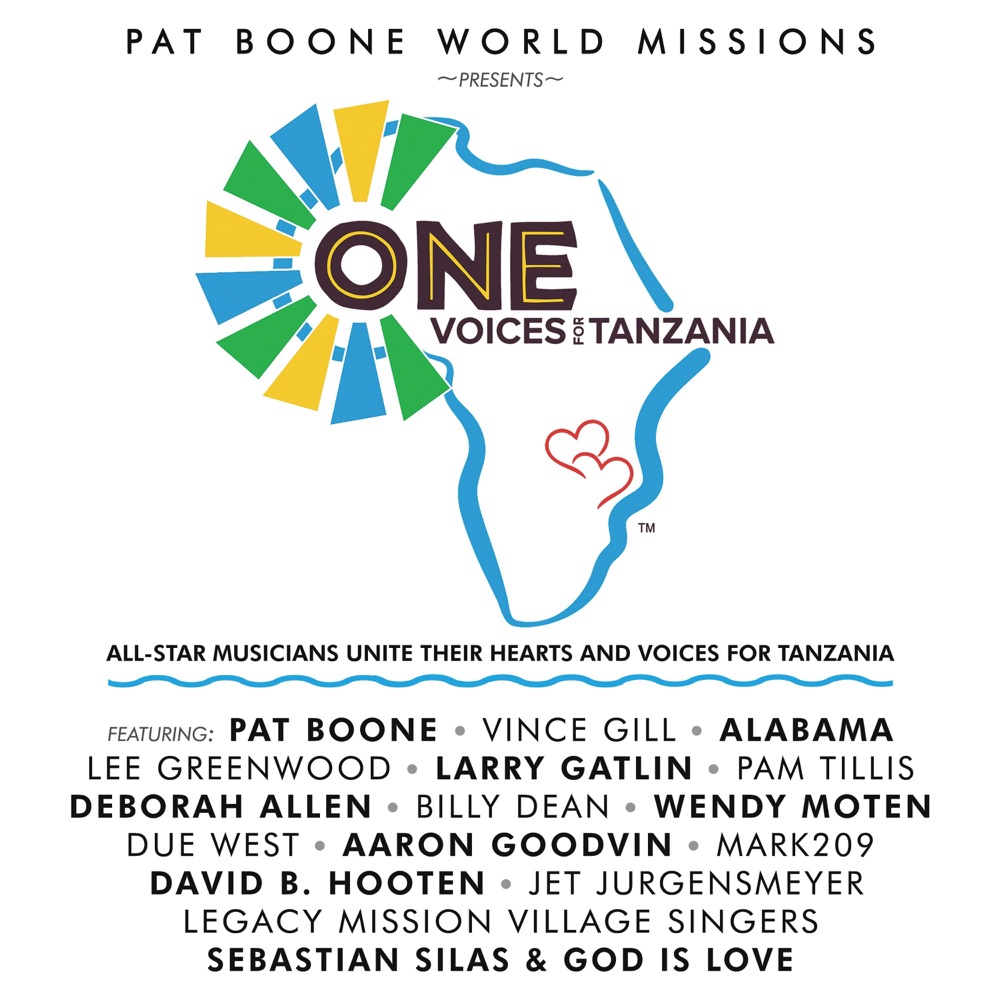 Обложка альбома «ONE - Voices for Tanzania (feat. Vince Gill, Alabama, Lee Greenwood, Larry Gatlin, Pam Tillis, Deborah Allen, Billy Dean, Wendy Moten, Due West, Aaron Goodvin, Mark209, David B. Hooten, Jet Jurgensmeyer, Legacy Mission Village Singers & Sebastian Silas & God Is Love) - Single» — Pat Boone
