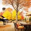 Autumn Dinner in Restaurant by Piano: Melancholy Time in Evening