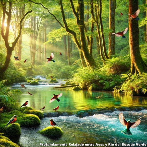 Profundamente Relajado entre Aves y Río del Bosque Verde
