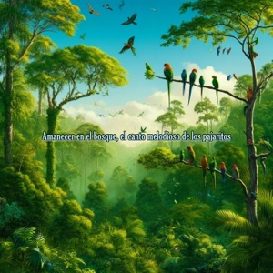 Amanecer en el bosque, el canto melodioso de los pajaritos