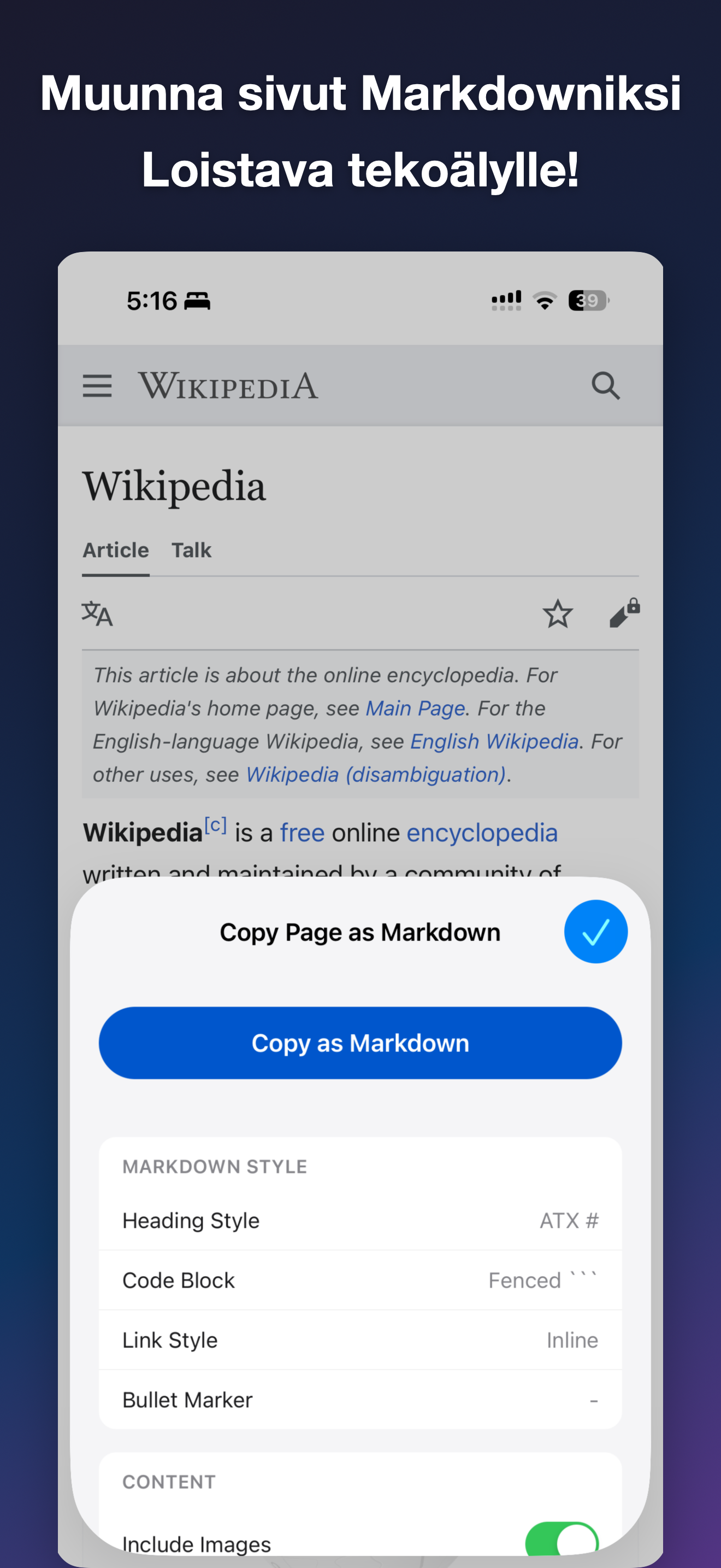 MDC - Markdown Copier iOS screenshot 1 showing app interface
