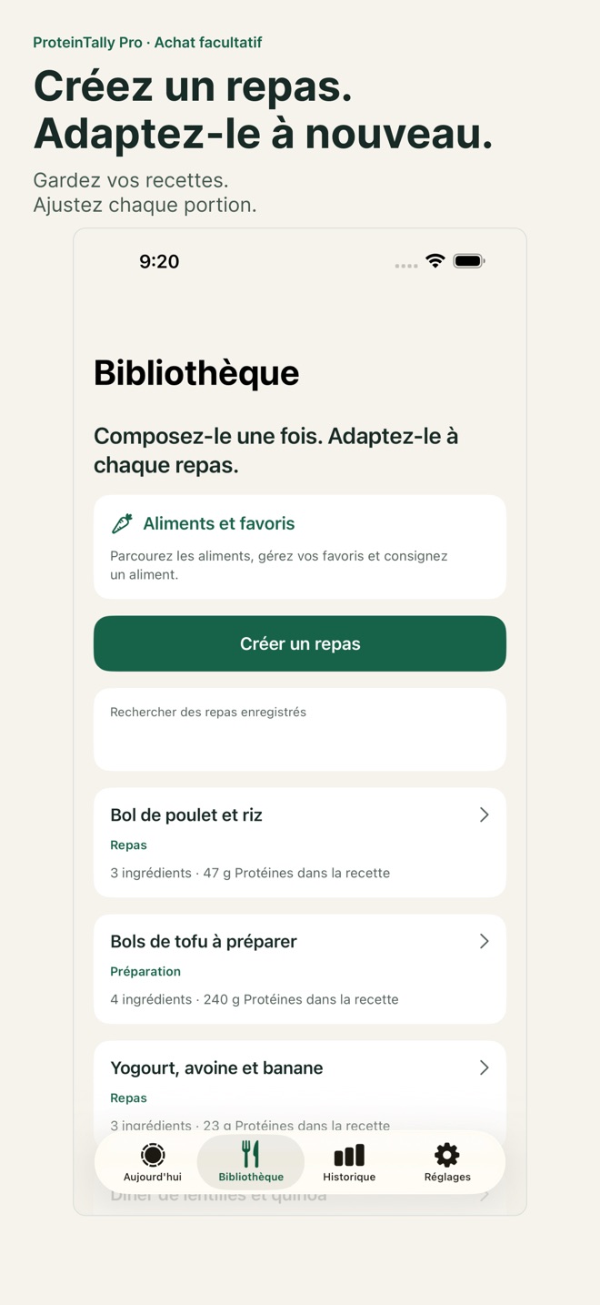ProteinTally: Suivi protéines capture d’écran 3