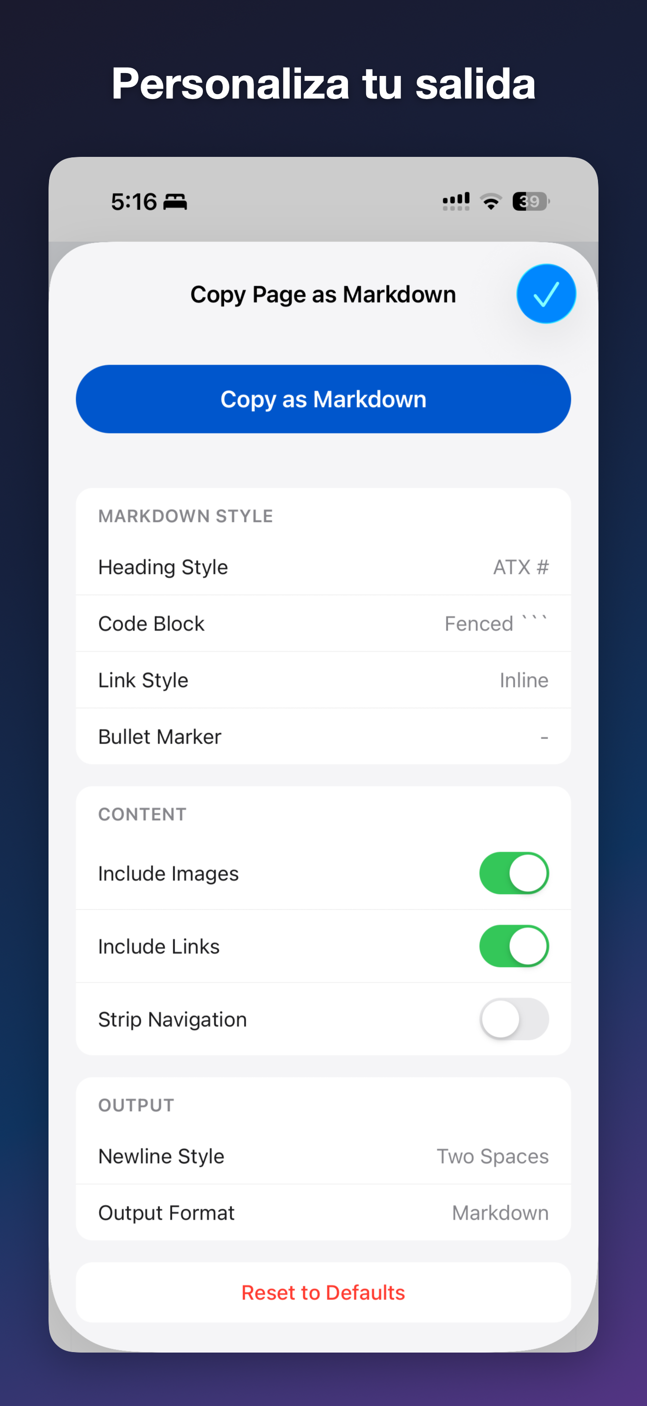 MDC - Markdown Copier iOS screenshot 2 showing app interface