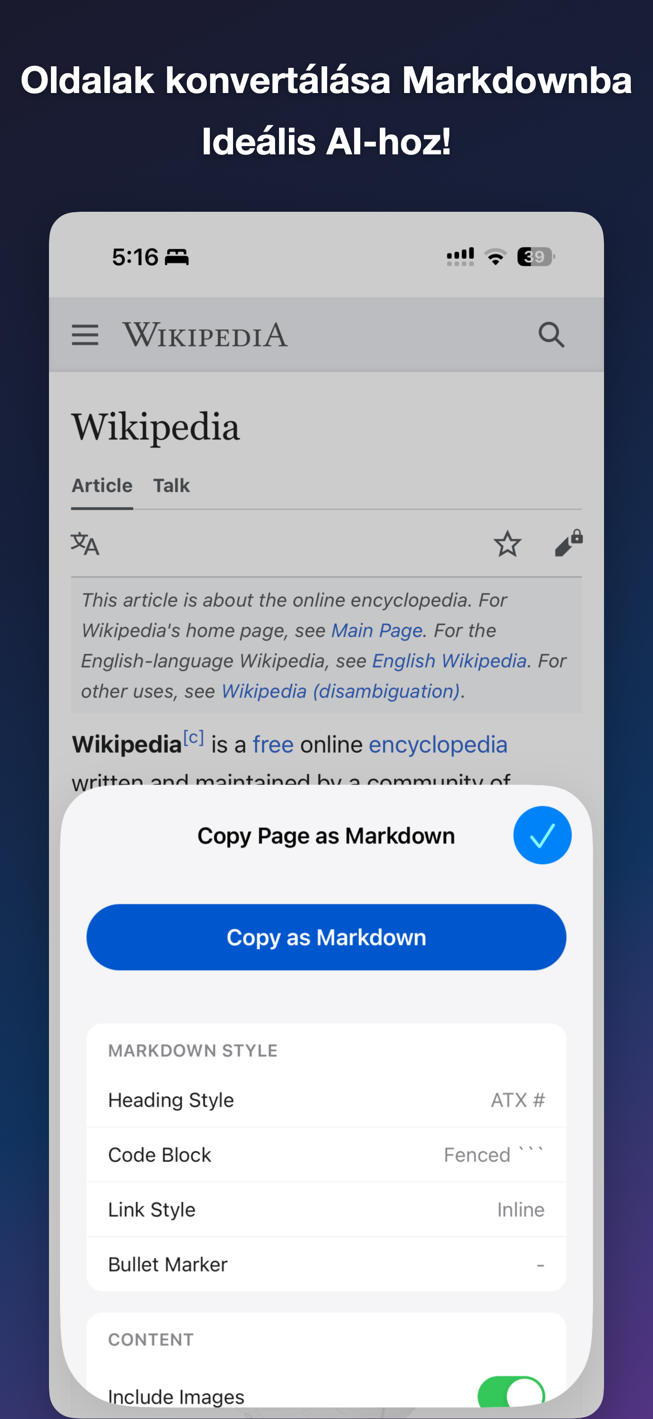MDC - Markdown Copier iOS screenshot 1 showing app interface
