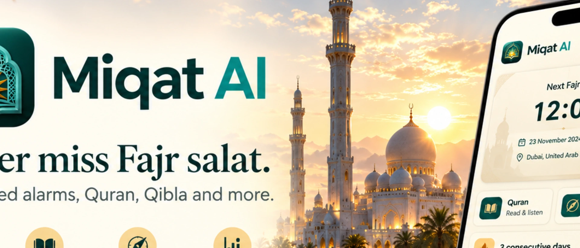 Miqat AI: Smart Fajr Alarm product page header