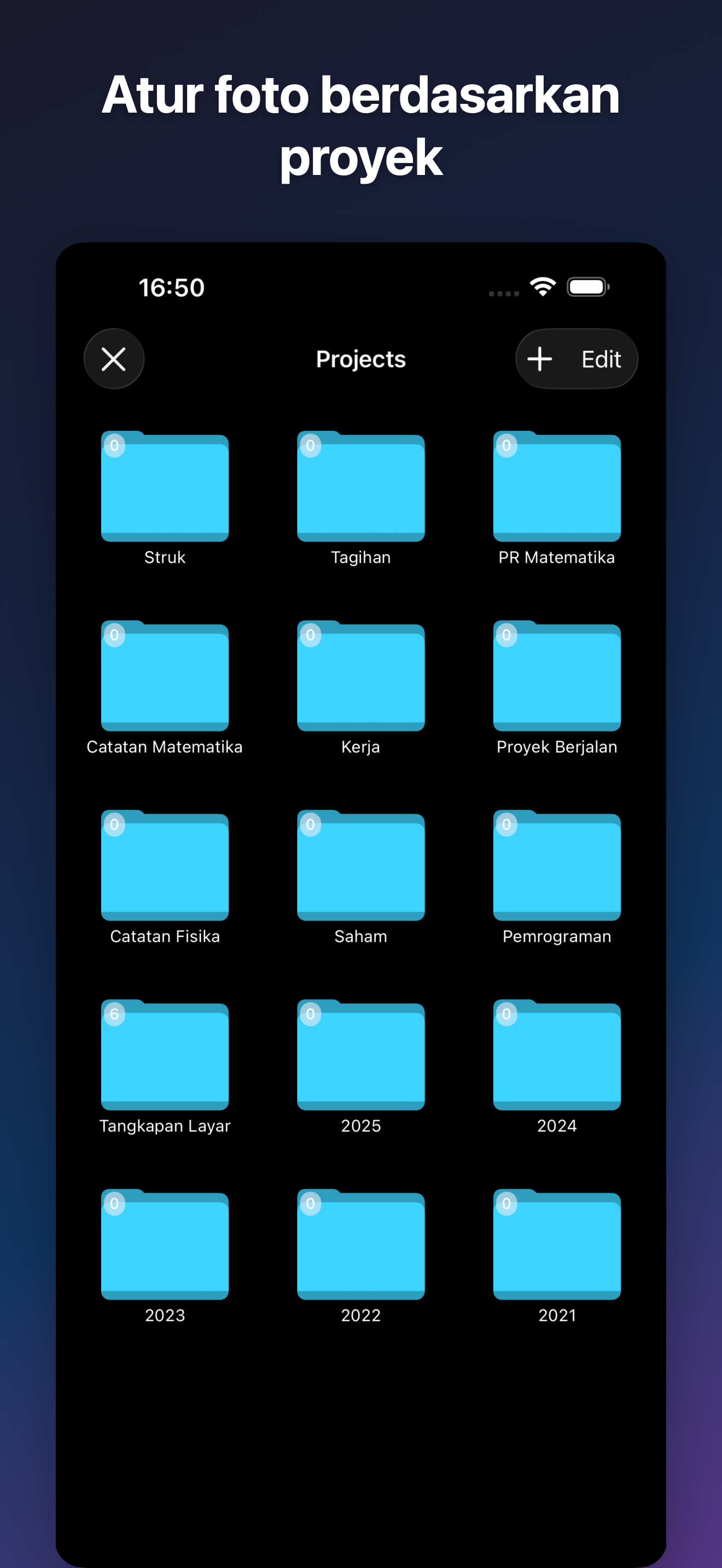 ProjectCam - Photo Folders iOS screenshot 2 showing app interface