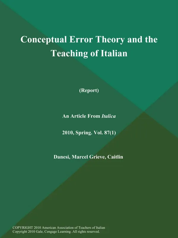 Conceptual Error Theory and the Teaching of Italian (Report)