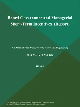 Read: Board Governance and Book Managerial Short-Term Incentives (Report)