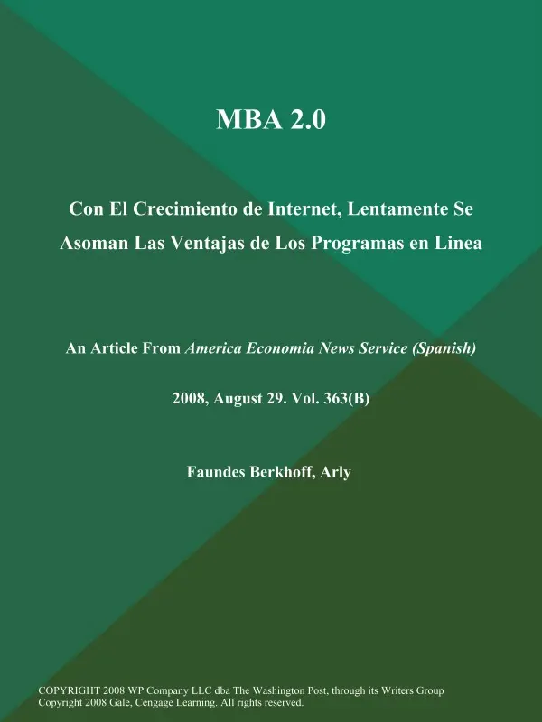 MBA 2.0: Con El Crecimiento de Internet, Lentamente Se Asoman Las Ventajas de Los Programas en Linea