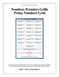Nombres Premiers Grille Prime Numbers Grid by Olivier Tableau