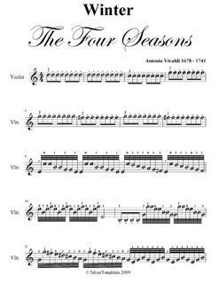 Winter Four Seasons Easy Violin Sheet Music by Antonio Vivaldi