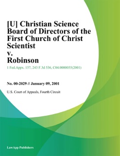 [U] Christian Science Board of Directors of the First Church of Christ Scientist v. Robinson by Fourth Circuit U.S. Court Of Appeals