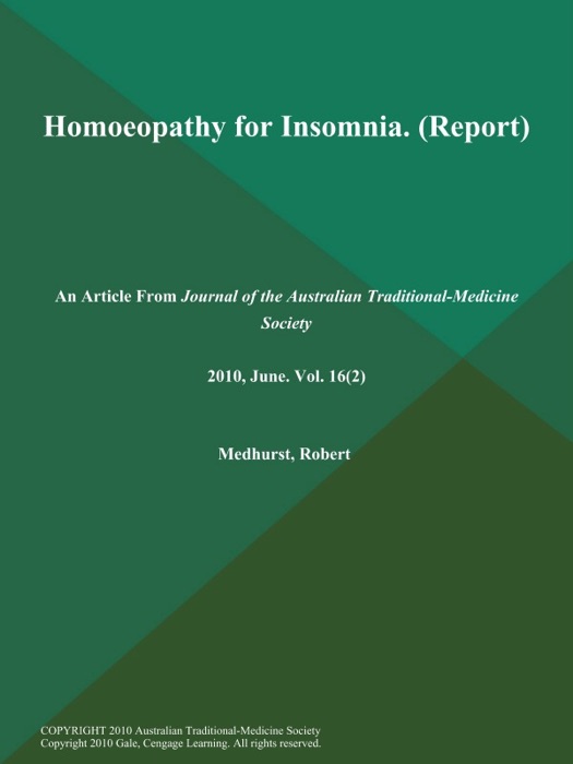 Homoeopathy for Insomnia (Report)