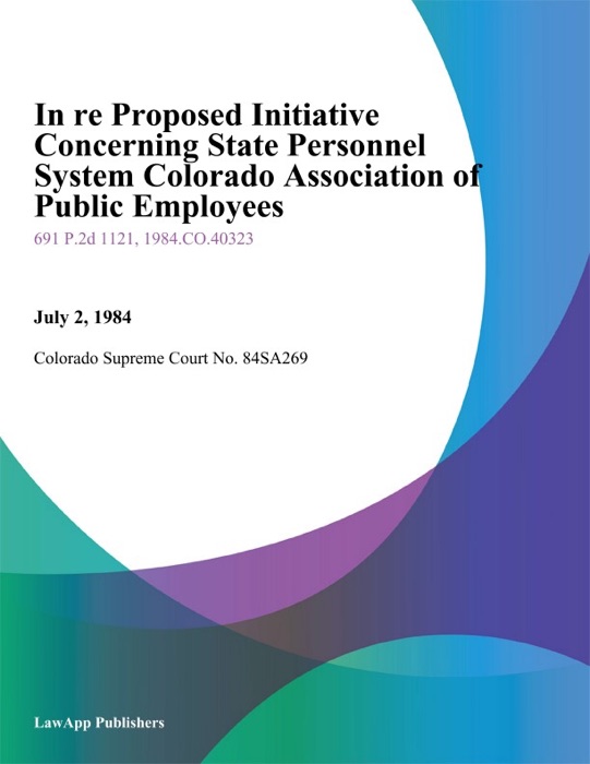 In re Proposed Initiative Concerning State Personnel System Colorado Association of Public Employees