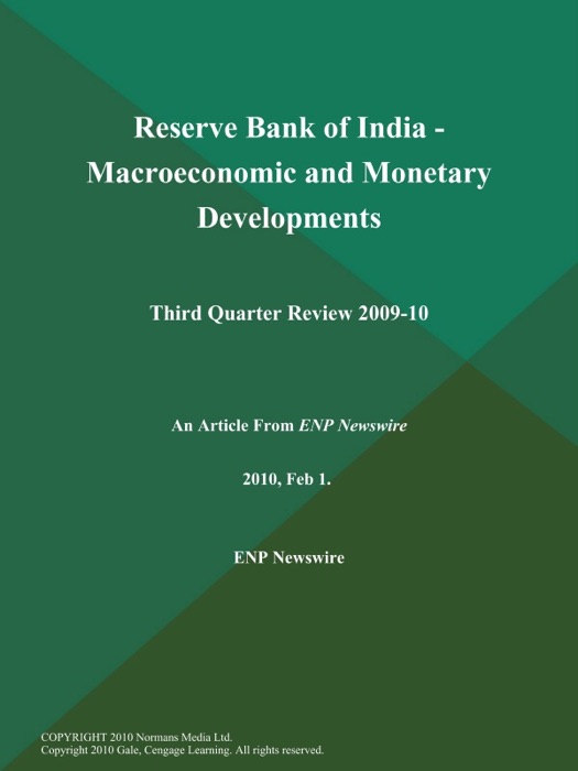 Reserve Bank of India - Macroeconomic and Monetary Developments : Third Quarter Review 2009-10