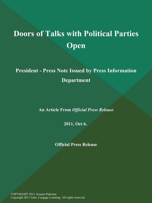 Doors of Talks with Political Parties Open: President - Press Note Issued by Press Information Department