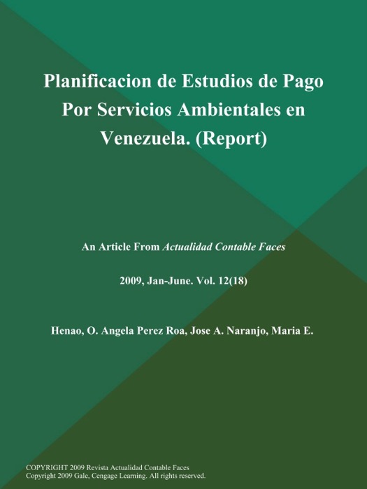 Planificacion de Estudios de Pago Por Servicios Ambientales en Venezuela (Report)