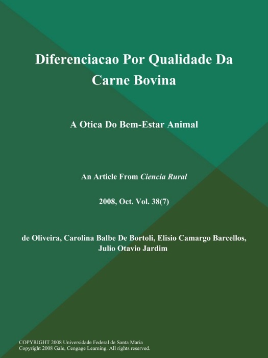 Diferenciacao Por Qualidade Da Carne Bovina: A Otica Do Bem-Estar Animal