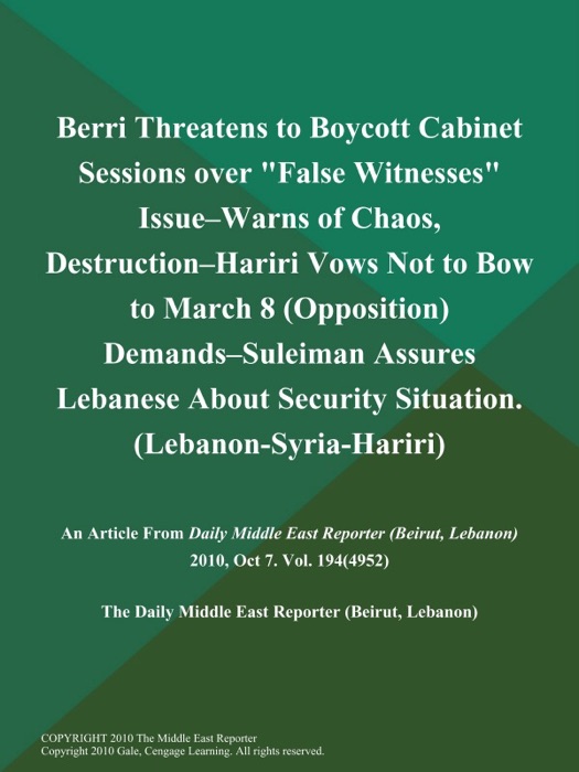 Berri Threatens to Boycott Cabinet Sessions over 
