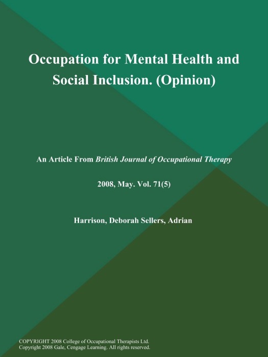 Occupation for Mental Health and Social Inclusion (Opinion)