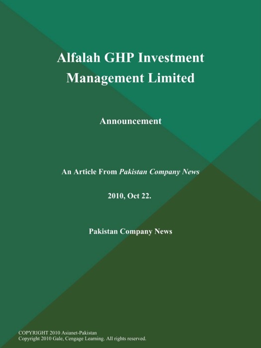 Alfalah GHP Investment Management Limited: Announcement