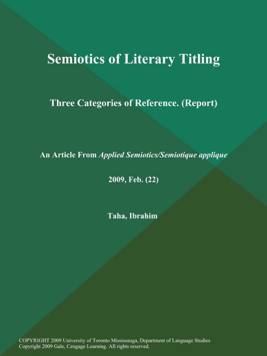 Semiotics of Literary Titling: Three Categories of Reference (Report)