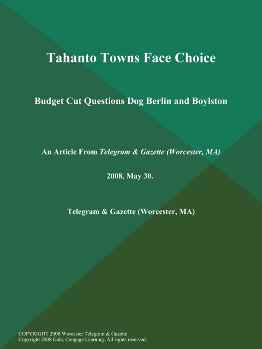 Tahanto Towns Face Choice; Budget Cut Questions Dog Berlin and Boylston