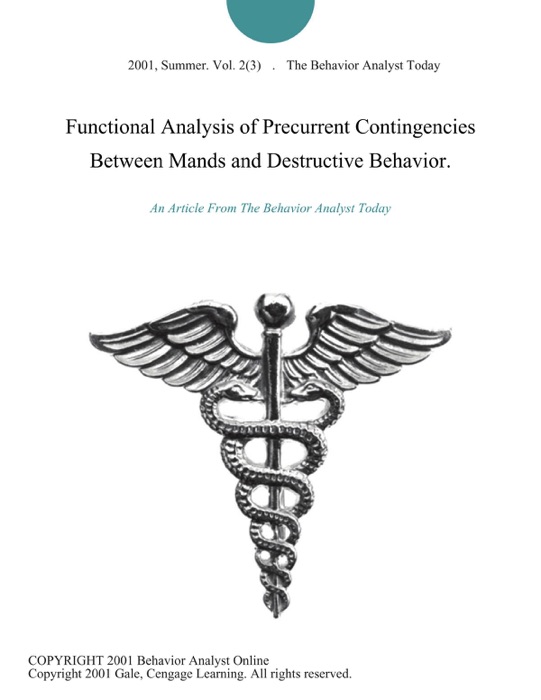 Functional Analysis of Precurrent Contingencies Between Mands and Destructive Behavior.