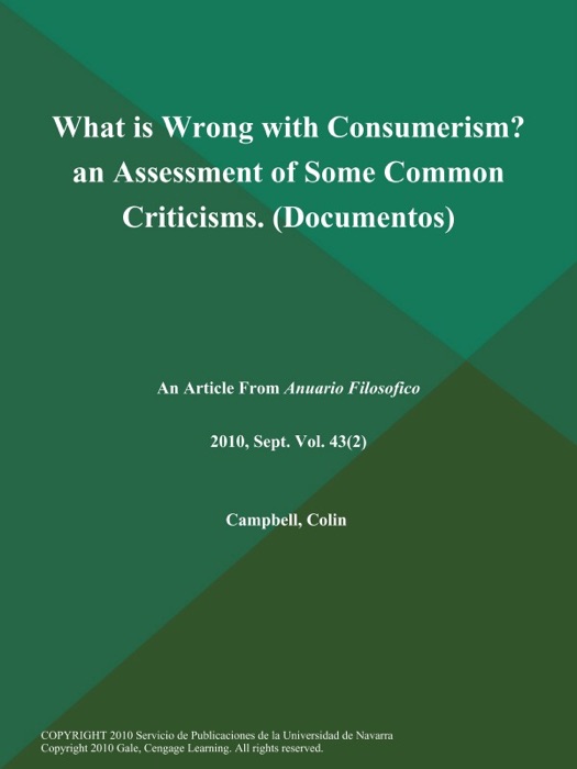 What is Wrong with Consumerism? an Assessment of Some Common Criticisms (Documentos)