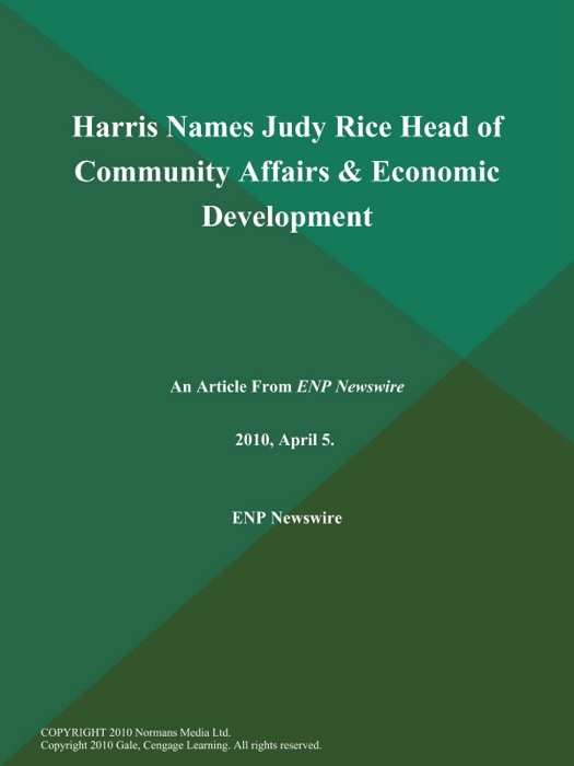 Harris Names Judy Rice Head of Community Affairs & Economic Development