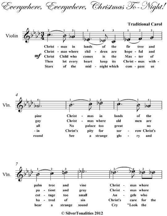 Everywhere Everywhere Christmas Tonight Easy Violin Sheet Music