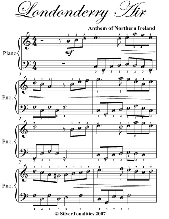 Londonderry Air Easy Piano Sheet Music