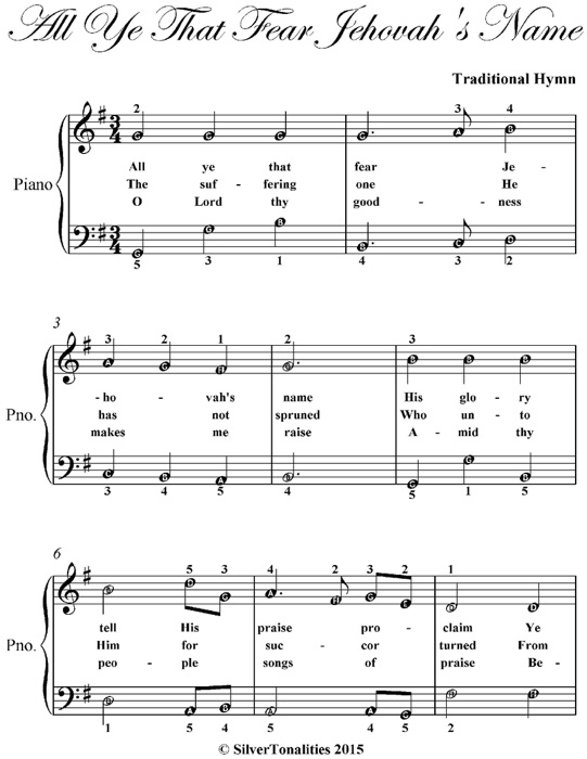 All Ye That Fear Jehovah’s Name Easy Piano Sheet Music