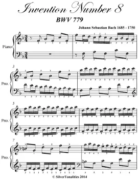 Invention Number 8 Bwv 779 Easy Piano Sheet Music