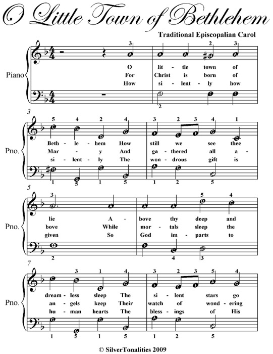 O Little Town of Bethlehem Easy Piano Sheet  Music