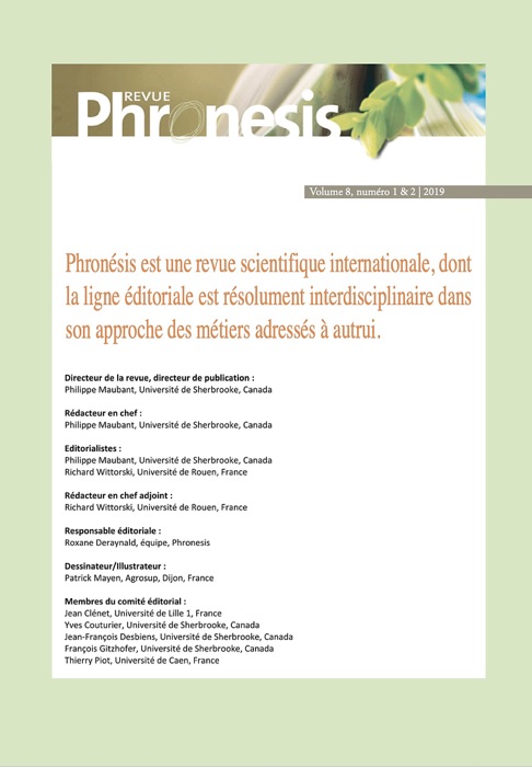 Phronesis. Vol. 8, numéro 1 & 2  2019. Le travail d’accompagnement des formateurs de stagiaires dans l’enseignement supérieur: perspectives compréhensives et modalités de mise en place