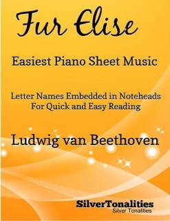 Fur Elise Easiest Piano Sheet Music – Letter Names Embedded In Noteheads for Quick and Easy Reading Ludwig Van Beethoven by SilverTonalities