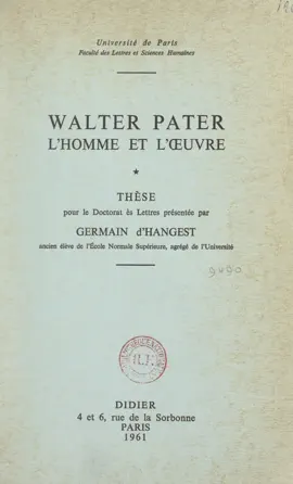 Read: Book Walter Pater, l'homme et l'œuvre