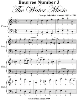 Bourree Number 3 the Water Music Easy Piano Sheet Music