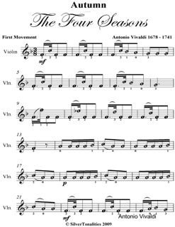 Autumn the Four Seasons Easy Violin Sheet Music by Antonio Vivaldi